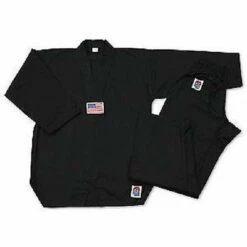 ProForce Gladiator 7 Oz. Tae Kwon Do Uniform TKD Gi V-Neck Medium Weight Black